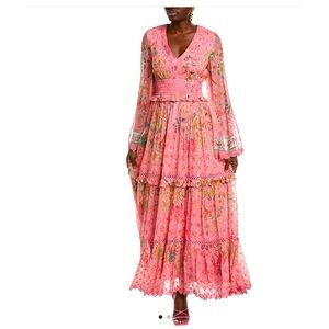HEMANT & NANDITA Vibrant Pink Floral Maxi Dress